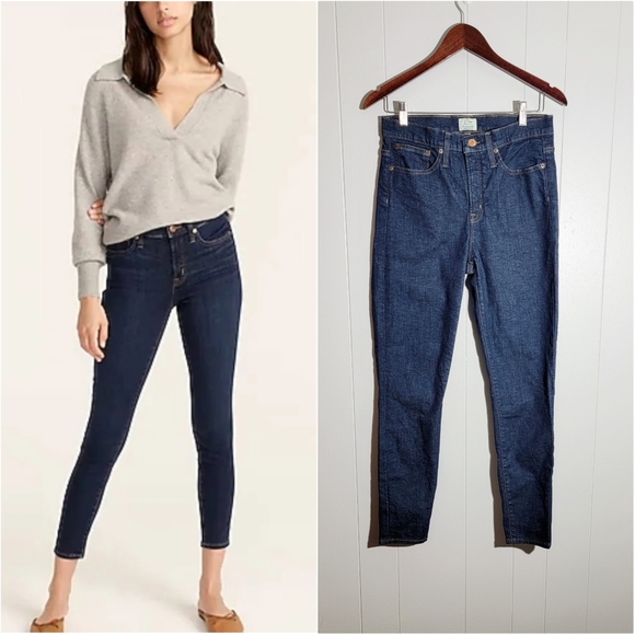 J. Crew 9" High Rise Toothpick Skinny Jeans Dark Blue Size 29